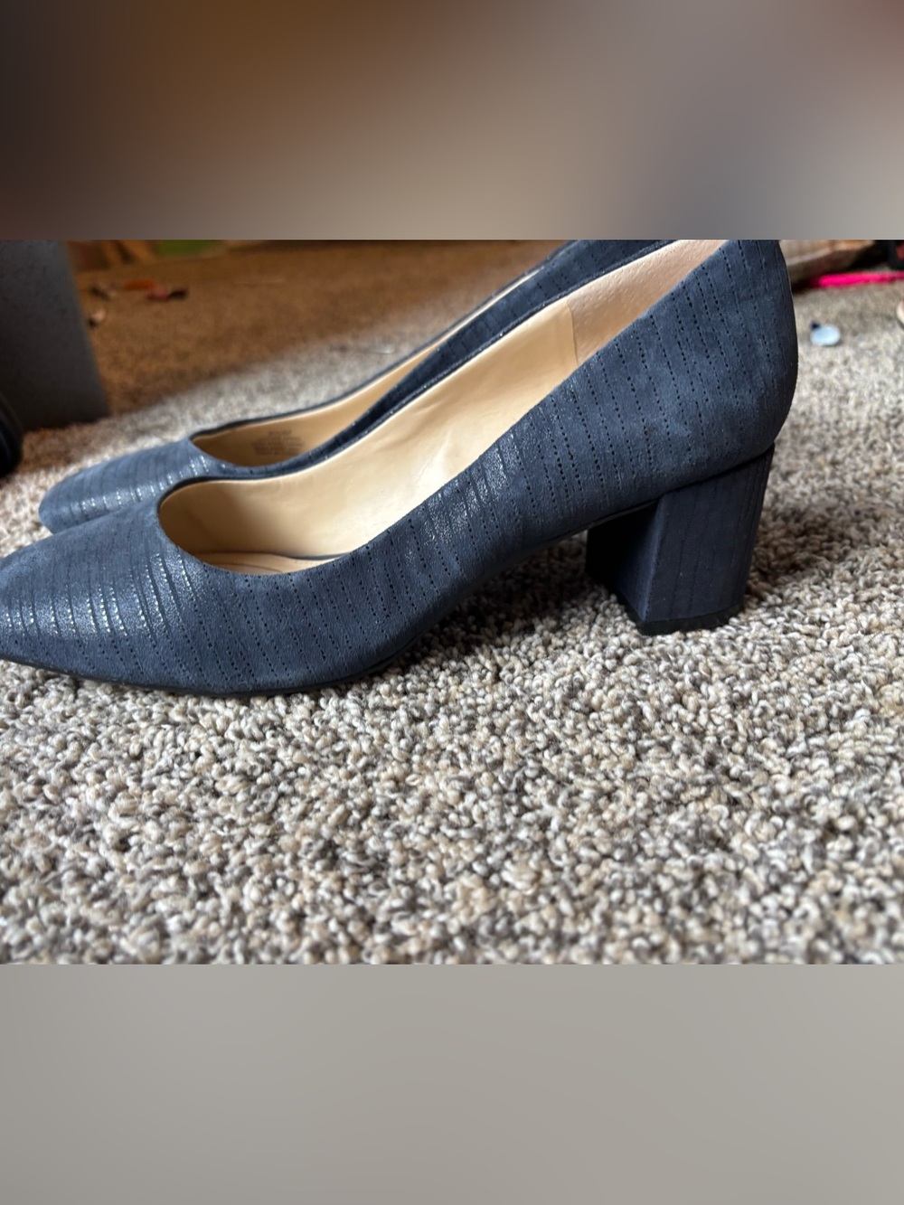 Alex Marie Navy Ribbed Square-Toe Pumps - Picture 3 of 7